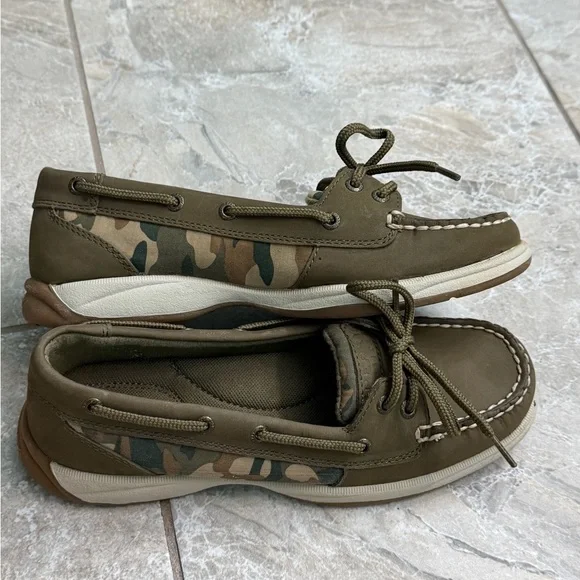 Sperry Khaki and Camo Lace-Tie Women’s Boat Shoes Size 6.5 - Picture 3 of 5